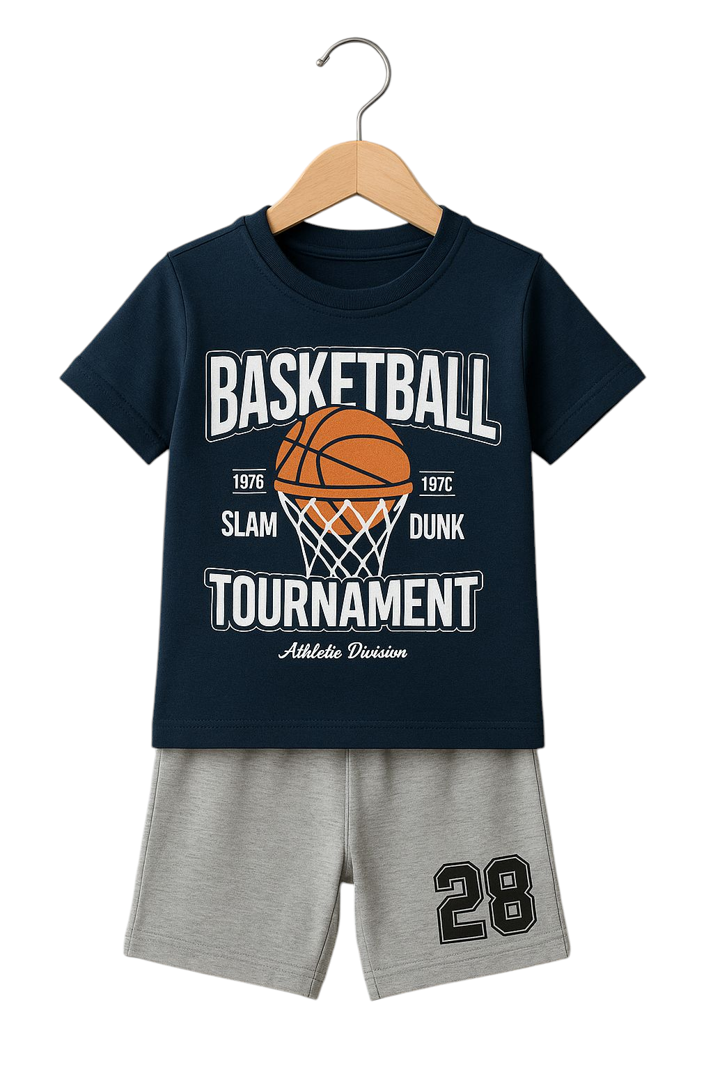 Boys' Basketball Tournament Graphic Tee & Shorts Set – Navy & Grey