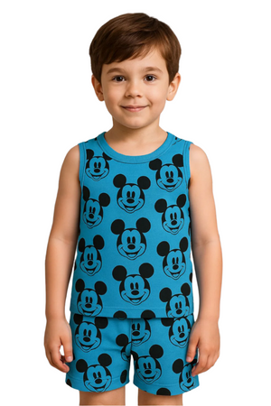 Boys' Blue Mickey Mouse Printed Tank Top & Shorts Set
