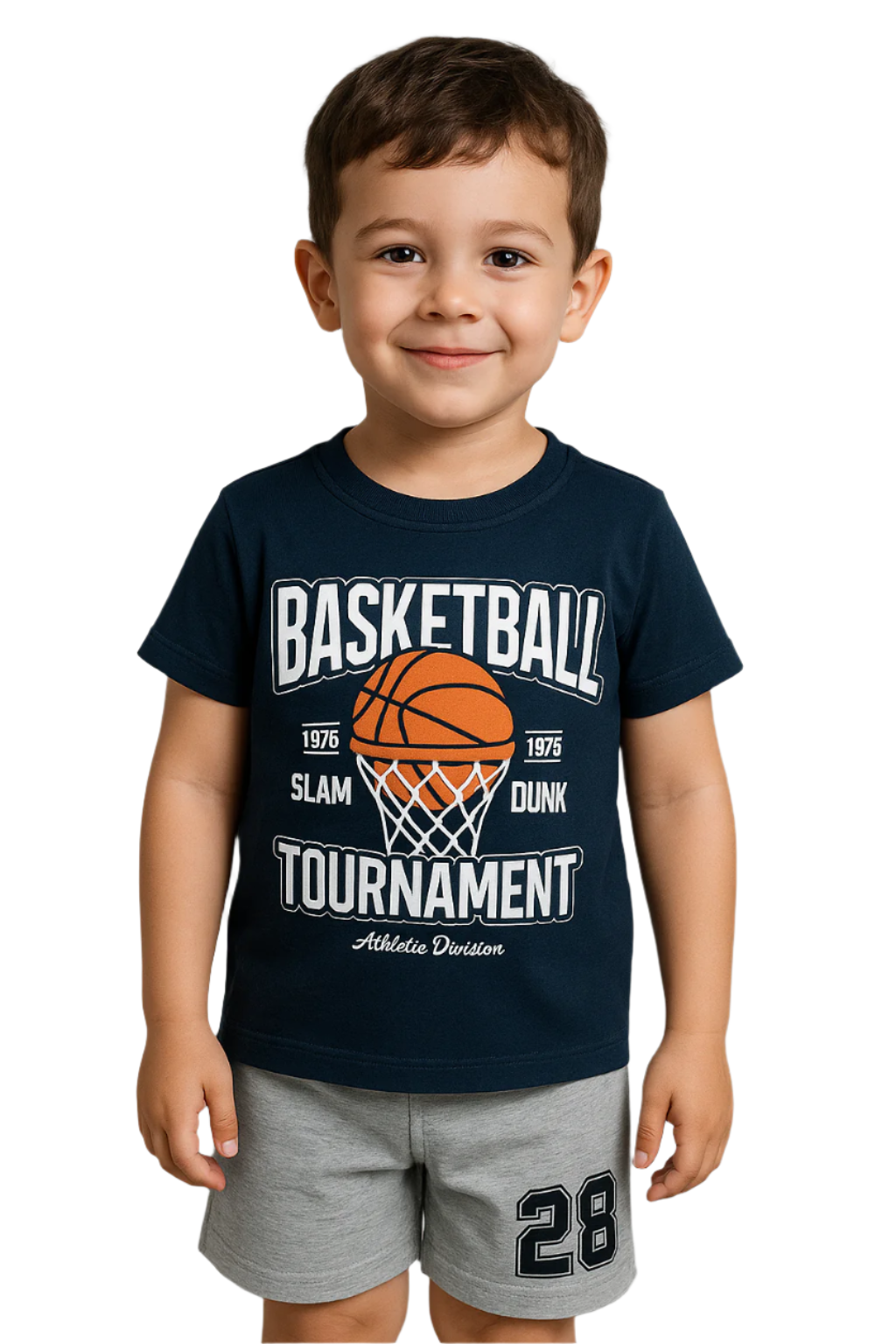 Boys' Basketball Tournament Graphic Tee & Shorts Set – Navy & Grey