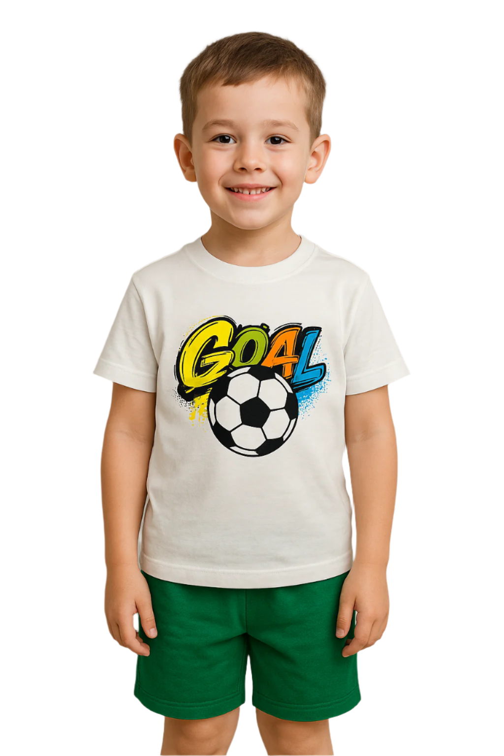 Boys' Soccer 'Goal' Print T-Shirt & Green Shorts Set