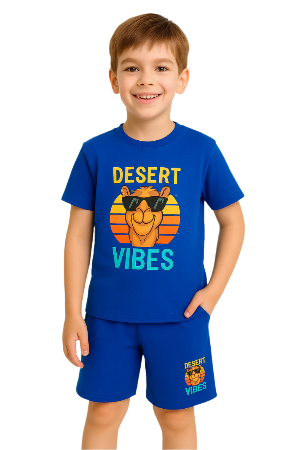 Desert Vibes Blue Summer Set – T-Shirt & Shorts for Boys