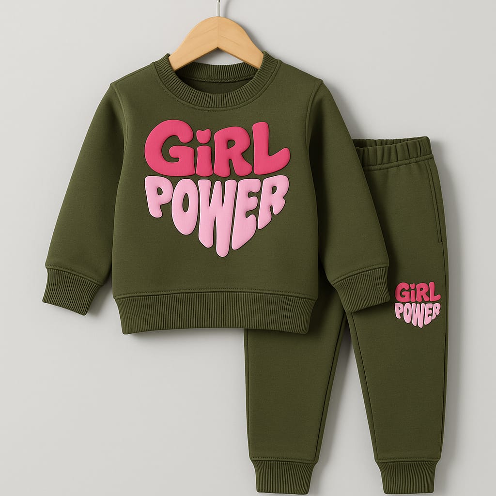 Girl Power Green Sweatshirt and Jogger Set for Girls