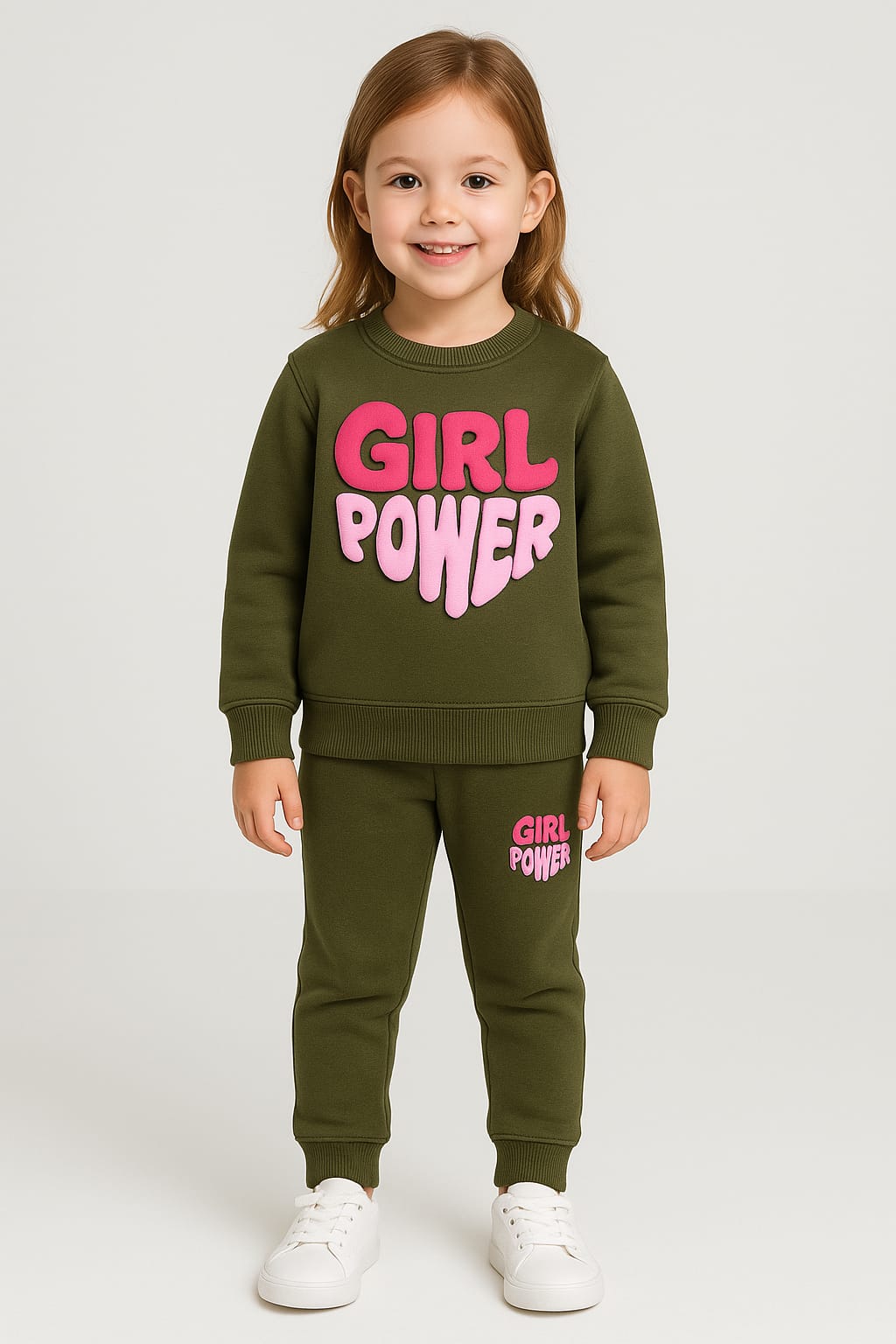 Girl Power Green Sweatshirt and Jogger Set for Girls