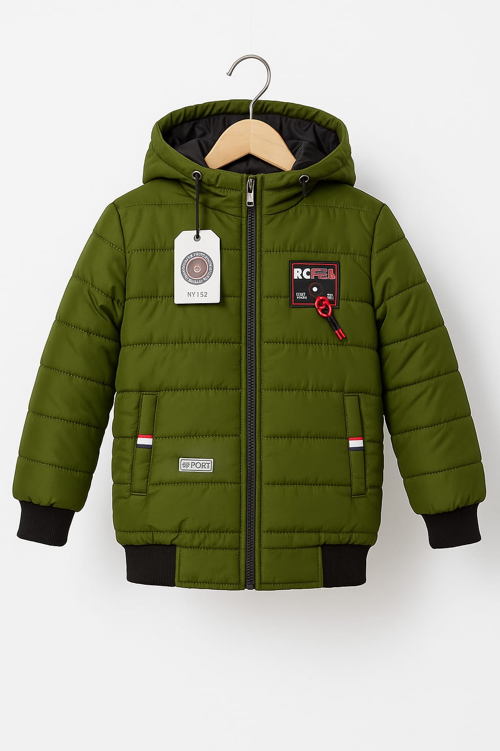 Boys Olive Green Puffer Jacket with Hood – Winter Warm Wear